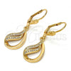 Oro Laminado Dangle Earring, Gold Filled Style Teardrop Design, with White Micro Pave, Polished, Golden Finish, 02.59.0112