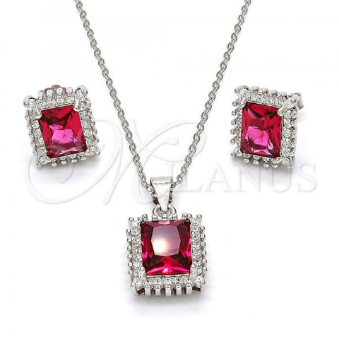 Sterling Silver Earring and Pendant Adult Set, with Garnet and White Cubic Zirconia, Polished, Rhodium Finish, 10.175.0061.2