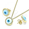 Oro Laminado Earring and Pendant Adult Set, Gold Filled Style Evil Eye Design, with White Mother of Pearl, Polished, Golden Finish, 10.156.0382