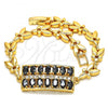 Oro Laminado Fancy Bracelet, Gold Filled Style with Black and White Cubic Zirconia, Polished, Golden Finish, 03.210.0108.07