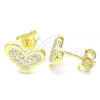 Sterling Silver Stud Earring, Heart Design, with White Cubic Zirconia, Polished, Golden Finish, 02.336.0123.2