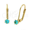 Oro Laminado Leverback Earring, Gold Filled Style with Blue Topaz Cubic Zirconia, Polished, Golden Finish, 5.128.098