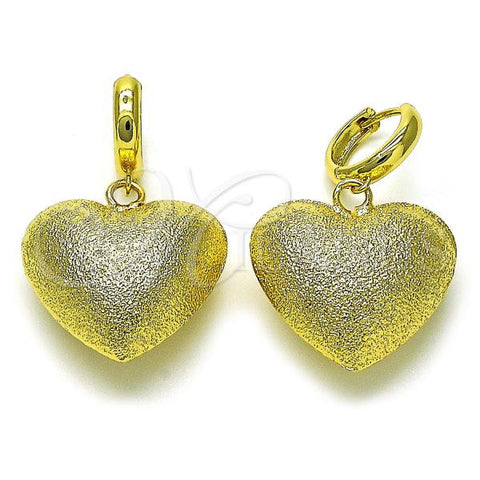Oro Laminado Dangle Earring, Gold Filled Style Heart and Hollow Design, Matte Finish, Golden Finish, 02.341.0213