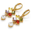 Oro Laminado Long Earring, Gold Filled Style with Multicolor and White Cubic Zirconia, Polished, Golden Finish, 02.217.0006