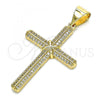 Oro Laminado Religious Pendant, Gold Filled Style Cross Design, with White Micro Pave, Polished, Golden Finish, 05.342.0063
