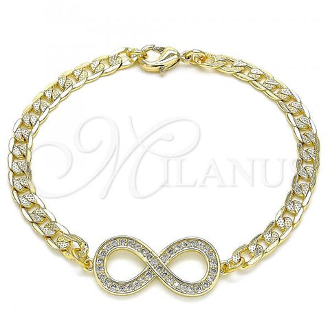 Oro Laminado Fancy Bracelet, Gold Filled Style Infinite Design, with White Micro Pave, Polished, Golden Finish, 03.156.0023.08