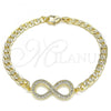 Oro Laminado Fancy Bracelet, Gold Filled Style Infinite Design, with White Micro Pave, Polished, Golden Finish, 03.156.0023.08