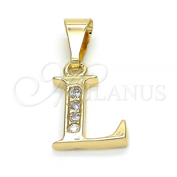 Oro Laminado Fancy Pendant, Gold Filled Style Initials Design, with White Cubic Zirconia, Polished, Golden Finish, 05.26.0024