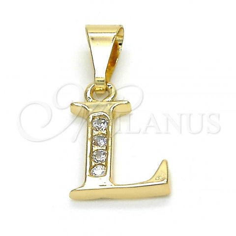 Oro Laminado Fancy Pendant, Gold Filled Style Initials Design, with White Cubic Zirconia, Polished, Golden Finish, 05.26.0024