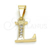 Oro Laminado Fancy Pendant, Gold Filled Style Initials Design, with White Cubic Zirconia, Polished, Golden Finish, 05.26.0024