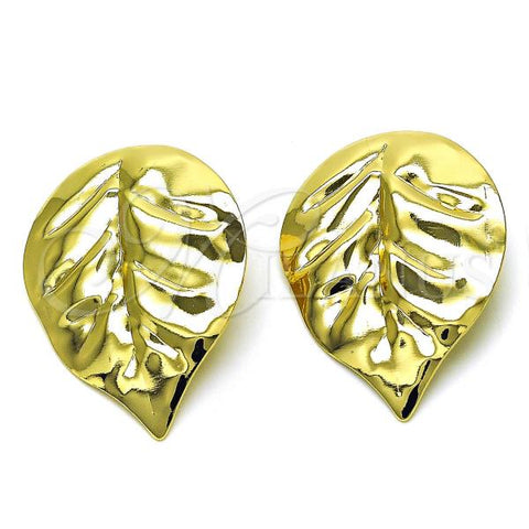 Oro Laminado Stud Earring, Gold Filled Style Leaf Design, Polished, Golden Finish, 02.213.0606