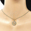 Oro Laminado Earring and Pendant Adult Set, Gold Filled Style Love Design, with White Micro Pave, Polished, Golden Finish, 10.156.0357