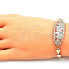 Oro Laminado Fancy Bracelet, Gold Filled Style Elephant and Flower Design, Polished, Tricolor, 03.380.0109.08