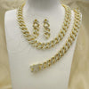 Oro Laminado Necklace, Bracelet and Earring, Gold Filled Style with White Crystal, Polished, Golden Finish, 06.372.0049