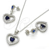 Sterling Silver Earring and Pendant Adult Set, Heart Design, with Sapphire Blue and White Cubic Zirconia, Polished, Rhodium Finish, 10.175.0032