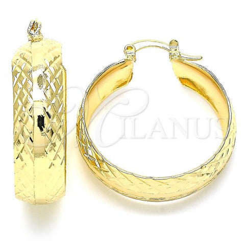 Oro Laminado Medium Hoop, Gold Filled Style Diamond Cutting Finish, Golden Finish, 02.170.0336.30