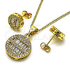 Oro Laminado Earring and Pendant Adult Set, Gold Filled Style Baguette Design, with White Micro Pave and White Cubic Zirconia, Polished, Golden Finish, 10.342.0087