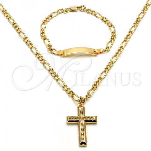 Oro Laminado Earring and Pendant Children Set, Gold Filled Style Cross Design, Polished, Golden Finish, 06.63.0187