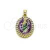 Oro Laminado Religious Pendant, Gold Filled Style San Judas Design, with White Cubic Zirconia, Purple Enamel Finish, Two Tone, 05.284.0018.4