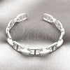 Rhodium Plated Individual Bangle, Puff Mariner Design, with White Micro Pave, Polished, Rhodium Finish, 07.60.0018.1