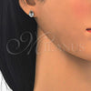 Sterling Silver Stud Earring, Lock and Heart Design, with White Cubic Zirconia, Polished, Rhodium Finish, 02.336.0035