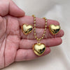 Oro Laminado Earring and Pendant Adult Set, Gold Filled Style Heart and Ball Design, Polished, Golden Finish, 10.417.0008