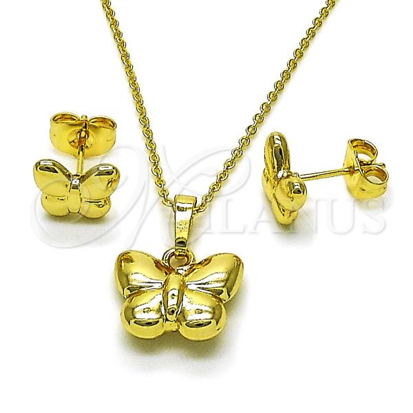 Oro Laminado Earring and Pendant Adult Set, Gold Filled Style Butterfly Design, Polished, Golden Finish, 10.156.0515