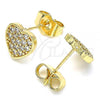 Oro Laminado Stud Earring, Gold Filled Style Heart Design, with White Micro Pave, Polished, Golden Finish, 02.210.0409