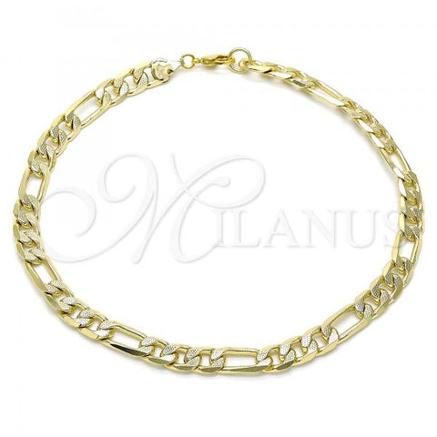 Oro Laminado Basic Anklet, Gold Filled Style Pave Figaro Design, Polished, Golden Finish, 5.223.034.12