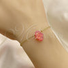Oro Laminado Fancy Bracelet, Gold Filled Style Hand of God Design, with Pink Opal, Polished, Golden Finish, 03.99.0001.2.07