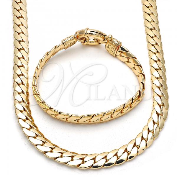 Oro Laminado Necklace and Bracelet, Gold Filled Style Greek Key Design, Polished, Golden Finish, 06.179.0002