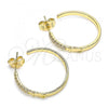 Oro Laminado Stud Earring, Gold Filled Style Belt Buckle Design, with White Micro Pave, Polished, Golden Finish, 02.195.0139