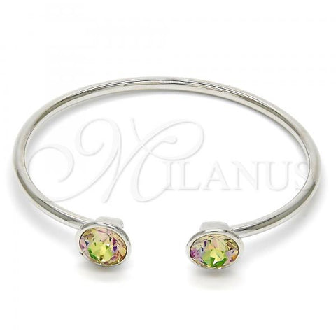 Rhodium Plated Individual Bangle, with Luminous Green Swarovski Crystals, Polished, Rhodium Finish, 07.239.0007.12 (03 MM Thickness, One size fits all)