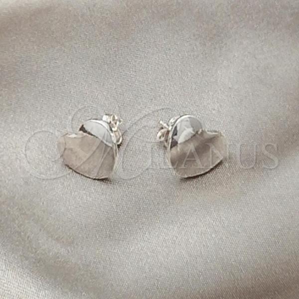 Sterling Silver Stud Earring, Heart Design, Polished, Silver Finish, 02.407.0005