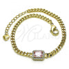 Oro Laminado Fancy Bracelet, Gold Filled Style with Pink Cubic Zirconia and White Micro Pave, Polished, Golden Finish, 03.213.0150.07