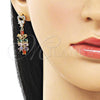 Oro Laminado Long Earring, Gold Filled Style Heart Design, with Multicolor and White Cubic Zirconia, Polished, Golden Finish, 02.282.0075