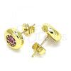 Oro Laminado Stud Earring, Gold Filled Style with Ruby Micro Pave, Polished, Golden Finish, 02.156.0477.1