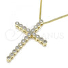 Oro Laminado Pendant Necklace, Gold Filled Style Cross Design, with White Cubic Zirconia, Polished, Golden Finish, 04.284.0025.18