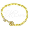 Oro Laminado Fancy Bracelet, Gold Filled Style Expandable Bead and key Design, with White Micro Pave, Polished, Golden Finish, 03.207.0122.07