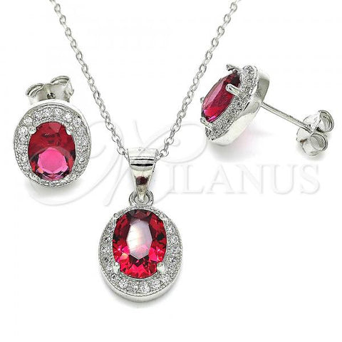 Sterling Silver Earring and Pendant Adult Set, with Garnet Cubic Zirconia and White Micro Pave, Polished, Rhodium Finish, 10.175.0077.2