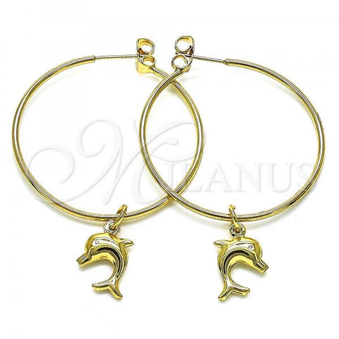 Oro Laminado Medium Hoop, Gold Filled Style Dolphin Design, Polished, Golden Finish, 02.63.2741.40