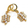 Oro Laminado Dangle Earring, Gold Filled Style with White Cubic Zirconia, Polished, Golden Finish, 02.205.0033