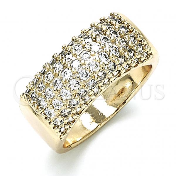 Oro Laminado Multi Stone Ring, Gold Filled Style with White Micro Pave, Polished, Golden Finish, 01.346.0009.07