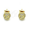 Oro Laminado Stud Earring, Gold Filled Style with White Micro Pave, Polished, Golden Finish, 02.342.0140