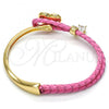 Oro Laminado Individual Bangle, Gold Filled Style Heart Design, with Fuchsia Swarovski Crystals and White Micro Pave, Polished, Golden Finish, 07.239.0008.3 (03 MM Thickness, One size fits all)