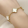 Oro Laminado Fancy Bracelet, Gold Filled Style Four-leaf Clover and Rolo Design, with Ivory Mother of Pearl, Diamond Cutting Finish, Golden Finish, 03.414.0002.2.07