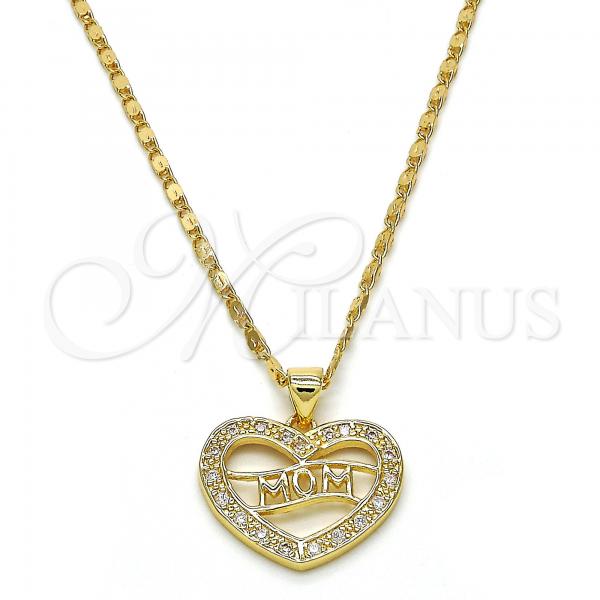 Oro Laminado Pendant Necklace, Gold Filled Style Mom Design, with White Cubic Zirconia, Polished, Golden Finish, 04.156.0089.1.18