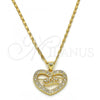 Oro Laminado Pendant Necklace, Gold Filled Style Mom Design, with White Cubic Zirconia, Polished, Golden Finish, 04.156.0089.1.18