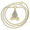 Oro Laminado Pendant Necklace, Gold Filled Style Praying Hands Design, with White Micro Pave, Polished, Golden Finish, 04.342.0044.20