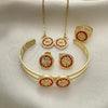 Oro Laminado Earring and Pendant Children Set, Gold Filled Style Flower Design, Red Enamel Finish, Golden Finish, 06.361.0004